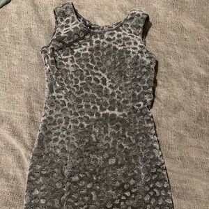 Vintage 90’s Y2K Grungecore Lolita Goth Silver Leopard Faux Fur Mini Dress